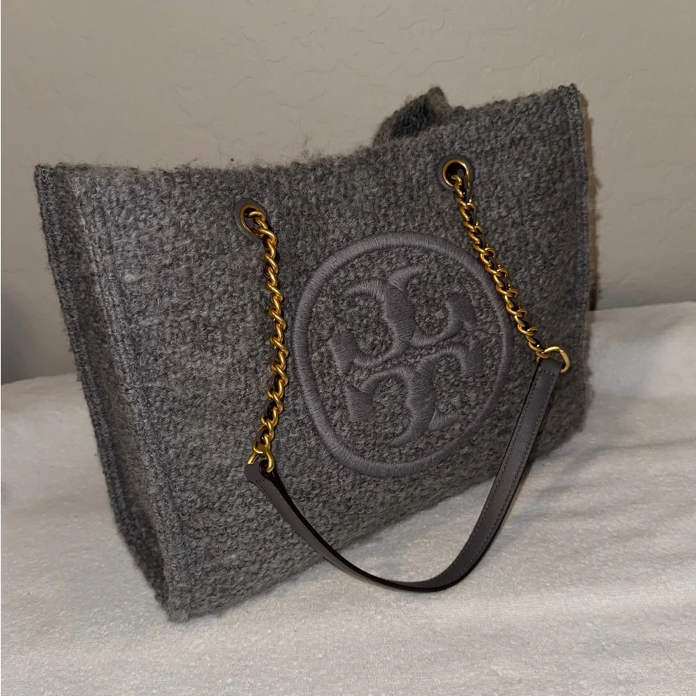 Tory Burch Ella Boucle Chain gray Tote